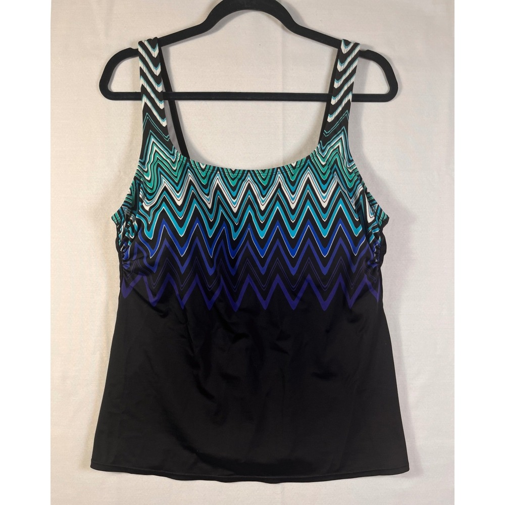 Reebok Black Chevron Tankini Swim Top Size 18 Plus Teal Blue Purple
